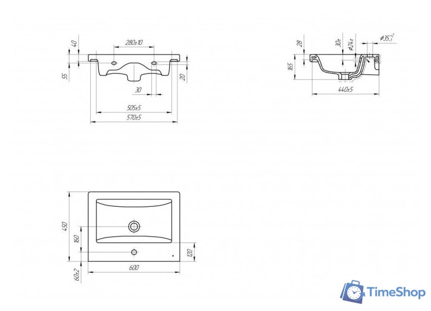  Viant Тумба с умывальником Лима Como 60 VLIM60CO-T2Y+S-UM-COM60/1-w - Изображение №7 — Интернет-магазин Time-Shop