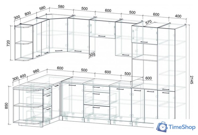 Готовая кухня Интерлиния Мила Лайт 1.68x3.2 правая (белый платинум/белый платинум/дуб бунратти) - Изображение №6 — Интернет-магазин Time-Shop
