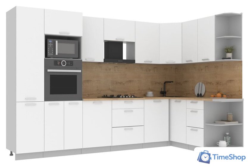 Готовая кухня Интерлиния Мила Лайт 1.68x3.2 правая (белый платинум/белый платинум/дуб бунратти) - Изображение №1 — Интернет-магазин Time-Shop