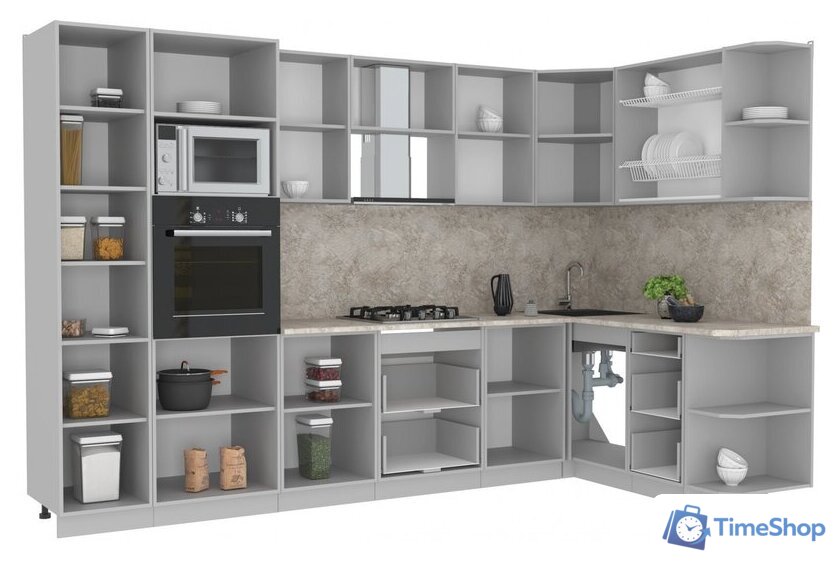 Готовая кухня Интерлиния Мила Лайт 1.68x3.2 правая (белый платинум/белый платинум/дуб бунратти) - Изображение №2 — Интернет-магазин Time-Shop