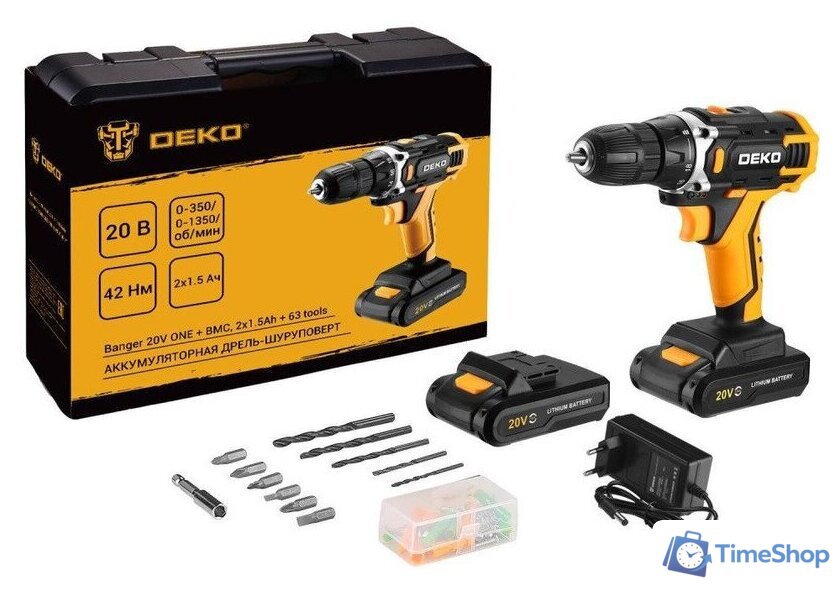 Дрель-шуруповерт Deko Banger 20V ONE + Set 63 083-1043 (с 2-мя АКБ, кейс) - Изображение №1 — Интернет-магазин Time-Shop