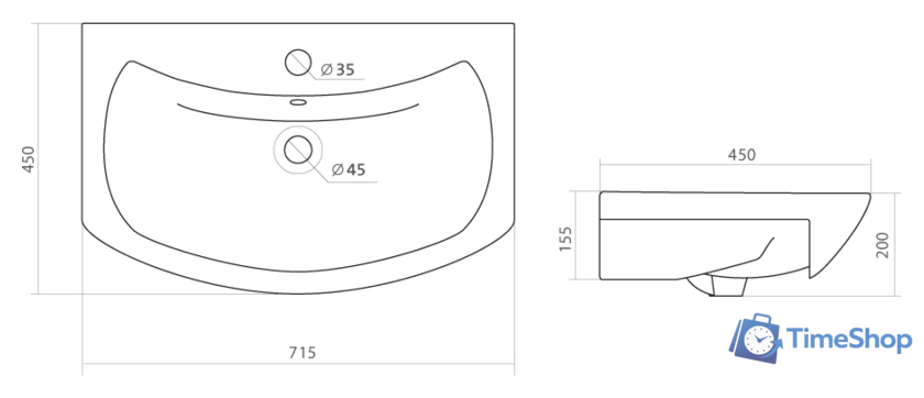 Умывальник Santek Балтика-70 71.5x45 (1.WH20.7.776) - Изображение №2 — Интернет-магазин Time-Shop