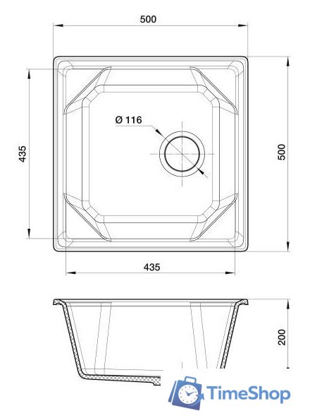Кухонная мойка GranFest GF-U-500 (серый) - Изображение №3 — Интернет-магазин Time-Shop