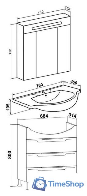  Runo Тумба с умывальником Верона 75 + Элеганс 75 (напольная) - Изображение №8 — Интернет-магазин Time-Shop