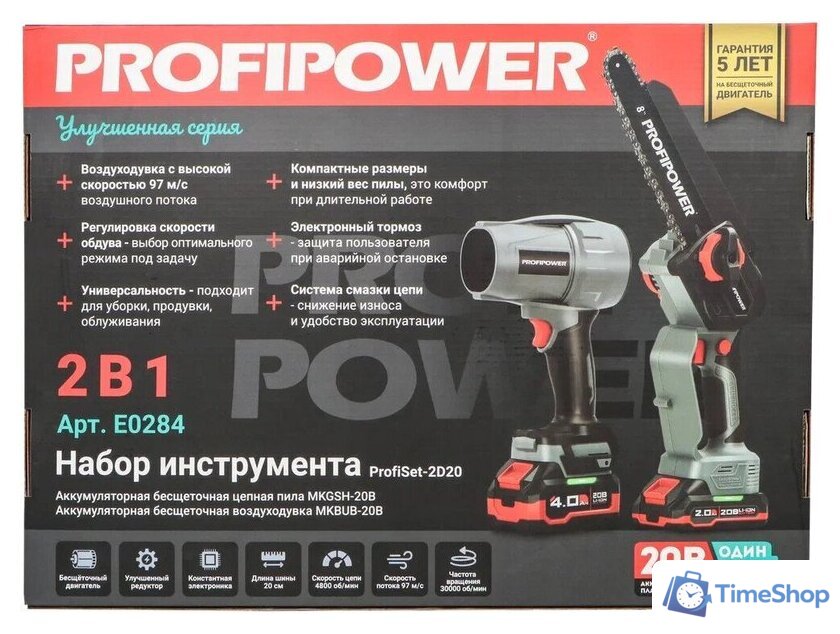  Profipower ProfiSet-2D20 (воздуходувка, цепная пила, 2 АКБ) - Изображение №4 — Интернет-магазин Time-Shop