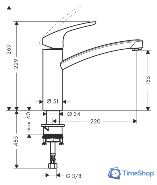 Смеситель Hansgrohe Focus 31806800 - Изображение №3 — Интернет-магазин Time-Shop