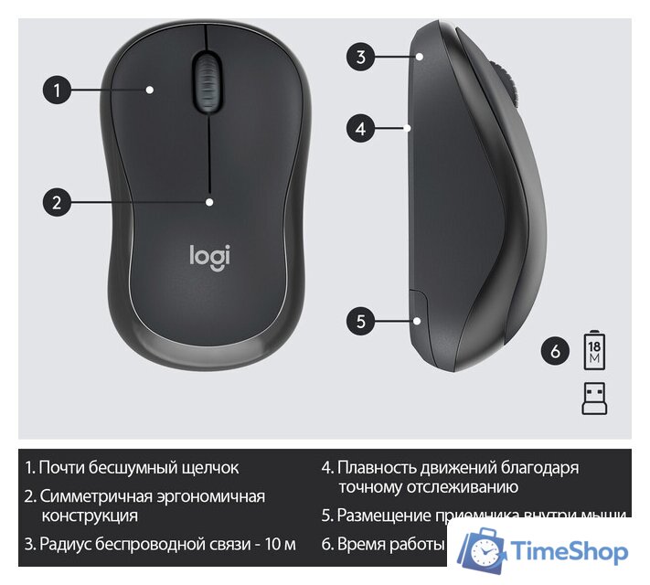 Офисный набор Logitech MK295 Silent Wireless Combo 920-009813 (графитовый) - Изображение №8 — Интернет-магазин Time-Shop