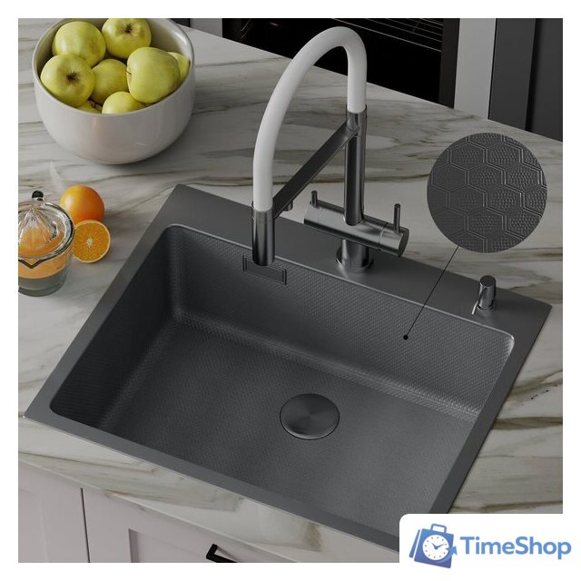 Кухонная мойка Roxen Snake 560220-60-BS PVD графит/текстурная поверхность (с коландером и дозатором) - Изображение №3 — Интернет-магазин Time-Shop