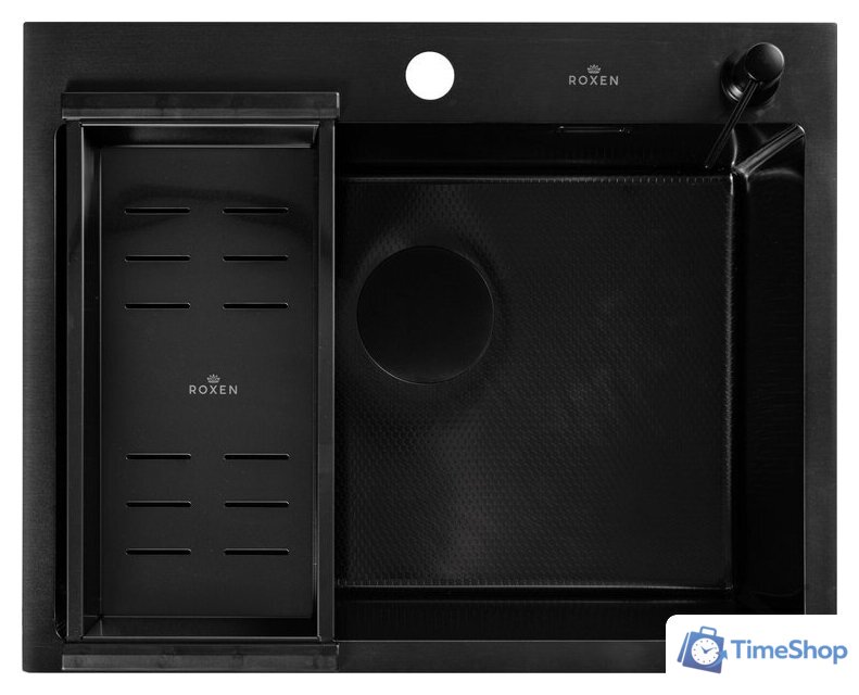 Кухонная мойка Roxen Snake 560220-60-BS PVD графит/текстурная поверхность (с коландером и дозатором) - Изображение №7 — Интернет-магазин Time-Shop