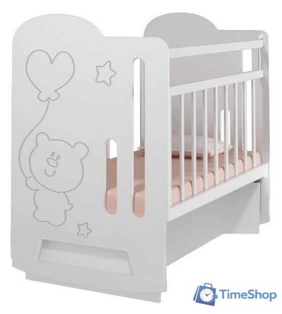 Классическая детская кроватка VDK Sweet Bear колесо-качалка с маятником (белый) - Изображение №1 — Интернет-магазин Time-Shop