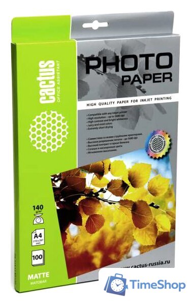 Фотобумага CACTUS Матовая A4 140 г/м2 100 листов [CS-MA4140100] - Изображение №1 — Интернет-магазин Time-Shop