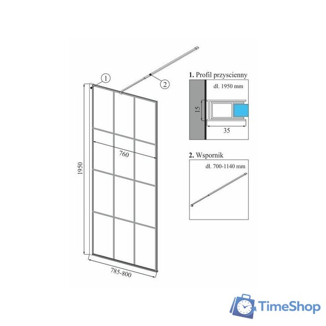 Душевая стенка Calani Soleo Walk In 80x195 CAL-K6030 (черный/прозрачное стекло) - Изображение №2 — Интернет-магазин Time-Shop