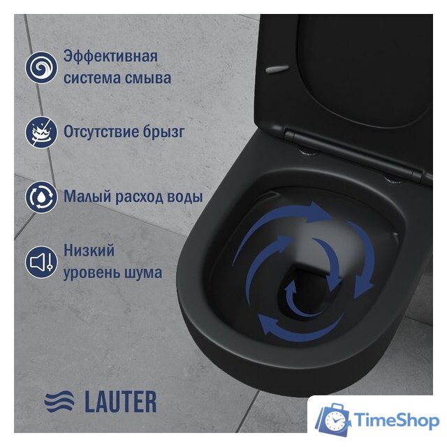 Унитаз подвесной Lauter Sulzdorf с микролифтом и кнопкой смыва 219704E (белый/черный) - Изображение №5 — Интернет-магазин Time-Shop
