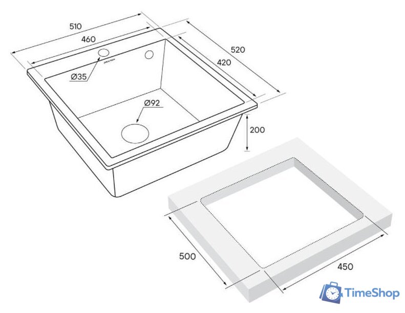 Кухонная мойка Paulmark Kante 50 PM105152-WH - Изображение №4 — Интернет-магазин Time-Shop