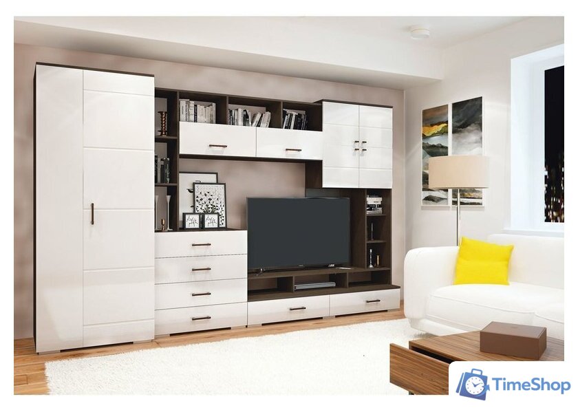 Стенка Горизонт Коста (МДФ венге-белый глянец) - Изображение №2 — Интернет-магазин Time-Shop