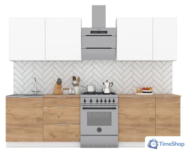 Готовая кухня Интермебель Микс Топ-7 2.2м (белый премиум/дуб крафт золотой/мрамор лацио белый) - Изображение №1 — Интернет-магазин Time-Shop