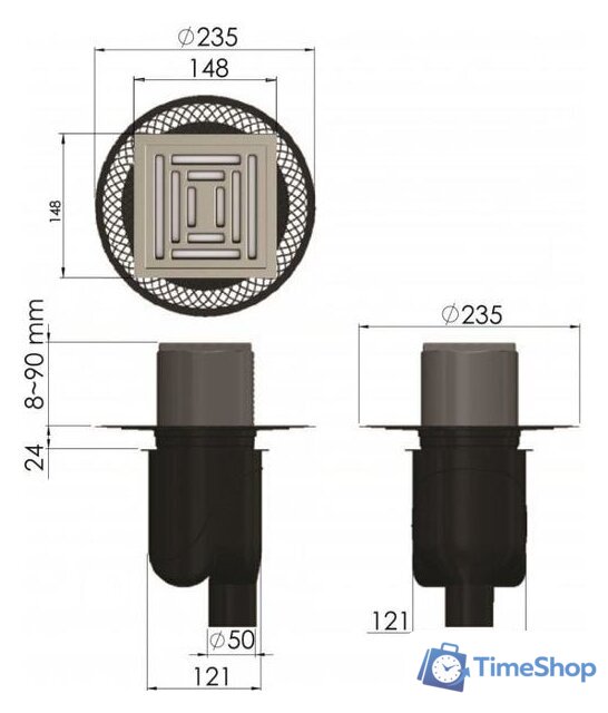 Трап/канал Berges Wasserhaus Platz Uno 150x150 090070 (матовый хром) - Изображение №6 — Интернет-магазин Time-Shop