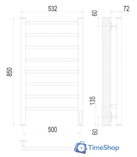 Полотенцесушитель TERMINUS Аврора П8 500x850 электро (хром) - Изображение №3 — Интернет-магазин Time-Shop