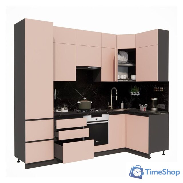 Готовая кухня ВерсоМебель Эко Премиум 1.2x2.7 правая (пудровый/ст. тунис) - Изображение №2 — Интернет-магазин Time-Shop
