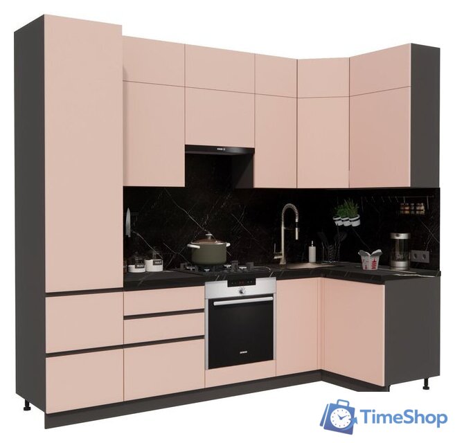 Готовая кухня ВерсоМебель Эко Премиум 1.2x2.7 правая (пудровый/ст. тунис) - Изображение №1 — Интернет-магазин Time-Shop