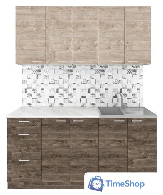 Готовая кухня Агута Альфа 1.6/60 (дуб эспрессо/дуб винтажный/опал светлый) - Изображение №1 — Интернет-магазин Time-Shop