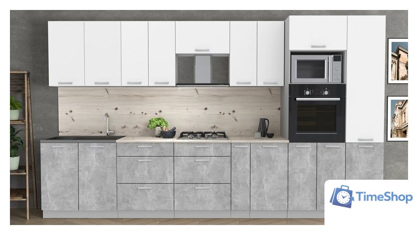 Готовая кухня Интерлиния Мила Лайт 3.6 ВТ (белый платинум/бетон/бискайская сосна) - Изображение №2 — Интернет-магазин Time-Shop