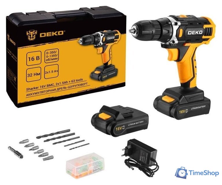 Дрель-шуруповерт Deko Sharker 16V Set 63 083-1041 (с 2-мя АКБ, кейс) - Изображение №2 — Интернет-магазин Time-Shop