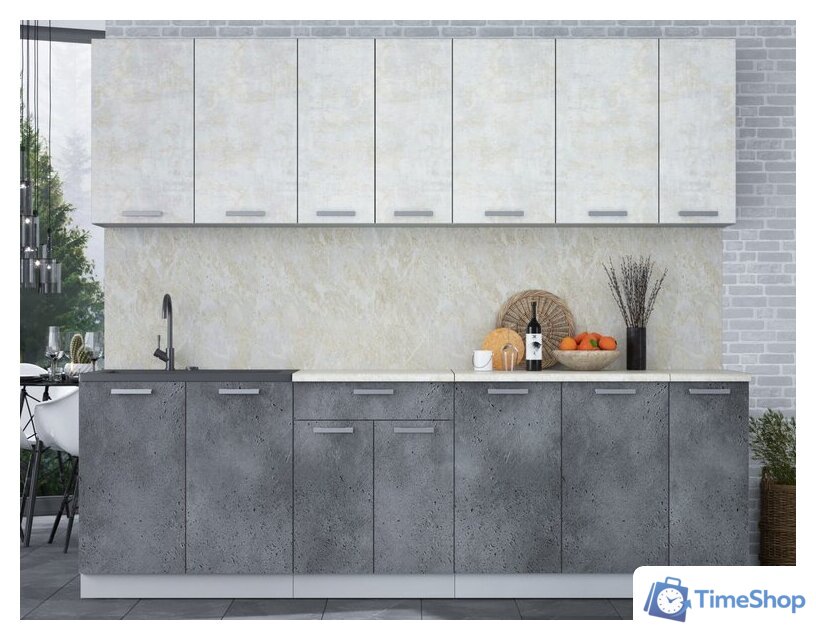 Готовая кухня Интерлиния Мила Лайт 2.5 (бетон лайт/бетон портленд/опал светлый) - Изображение №2 — Интернет-магазин Time-Shop
