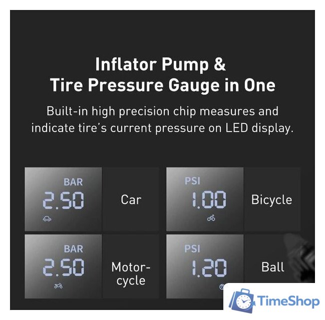 Автомобильный компрессор Baseus Super Mini Inflator Pump CRCQ000001 - Изображение №5 — Интернет-магазин Time-Shop