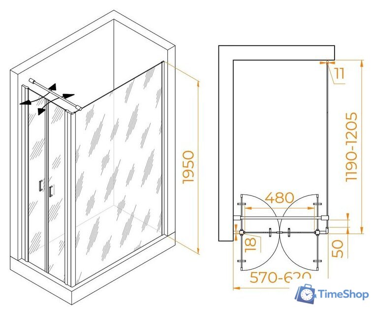Душевой уголок RGW PA-144B (PA-104B+Z-050-2B+O-104B) 060814462-014 60x120 (черный/прозрачное стекло) - Изображение №2 — Интернет-магазин Time-Shop