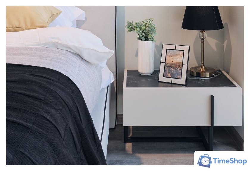 Тумба Ангстрем Милагро спальня МИ-300.10 (Д1, кашемир серый/камень пьетра/черный графит) - Изображение №7 — Интернет-магазин Time-Shop