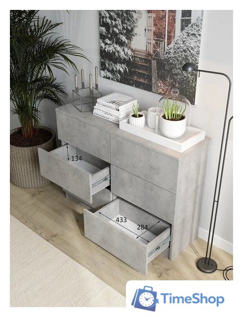 Комод Горизонт Нео 1050 6 ящиков (бетон) - Изображение №6 — Интернет-магазин Time-Shop