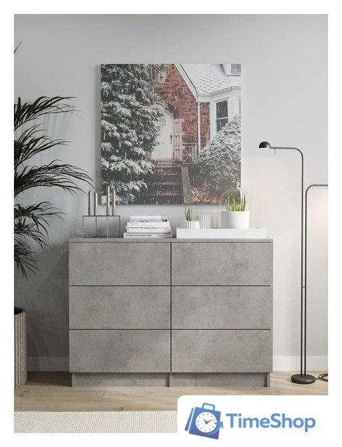 Комод Горизонт Нео 1050 6 ящиков (бетон) - Изображение №2 — Интернет-магазин Time-Shop