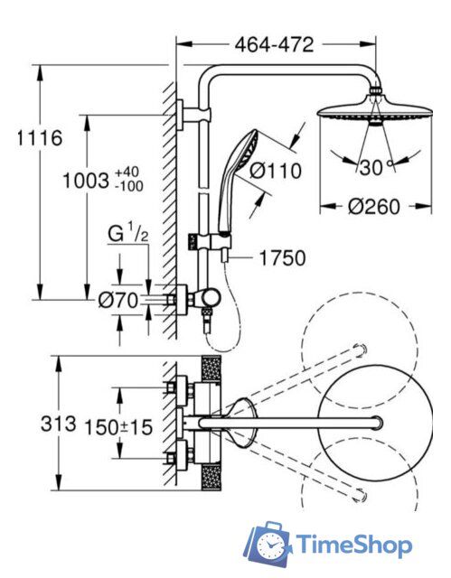 Душевая система  Grohe Euphoria 260 27296003 - Изображение №2 — Интернет-магазин Time-Shop