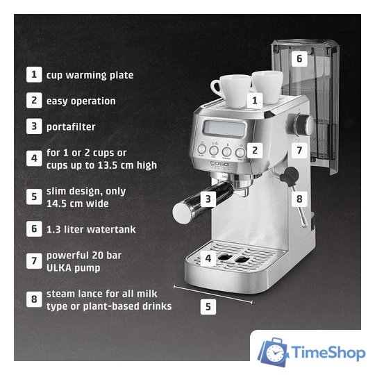 Рожковая кофеварка CASO EspressoGourmet Crema - Изображение №4 — Интернет-магазин Time-Shop