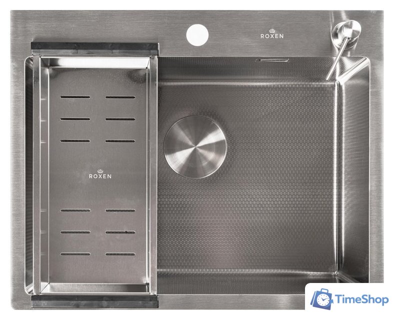 Кухонная мойка Roxen Snake 560220-60-S сатин/текстурная поверхность (с коландером и дозатором) - Изображение №7 — Интернет-магазин Time-Shop