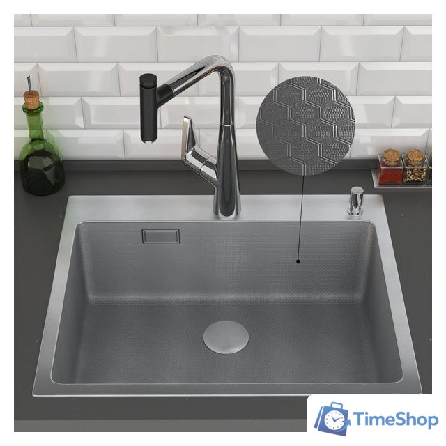 Кухонная мойка Roxen Snake 560220-60-S сатин/текстурная поверхность (с коландером и дозатором) - Изображение №4 — Интернет-магазин Time-Shop