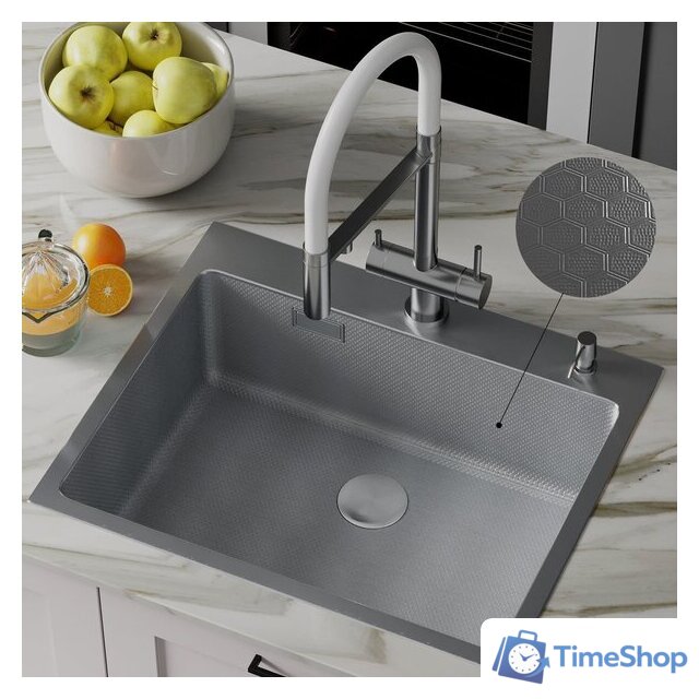 Кухонная мойка Roxen Snake 560220-60-S сатин/текстурная поверхность (с коландером и дозатором) - Изображение №5 — Интернет-магазин Time-Shop