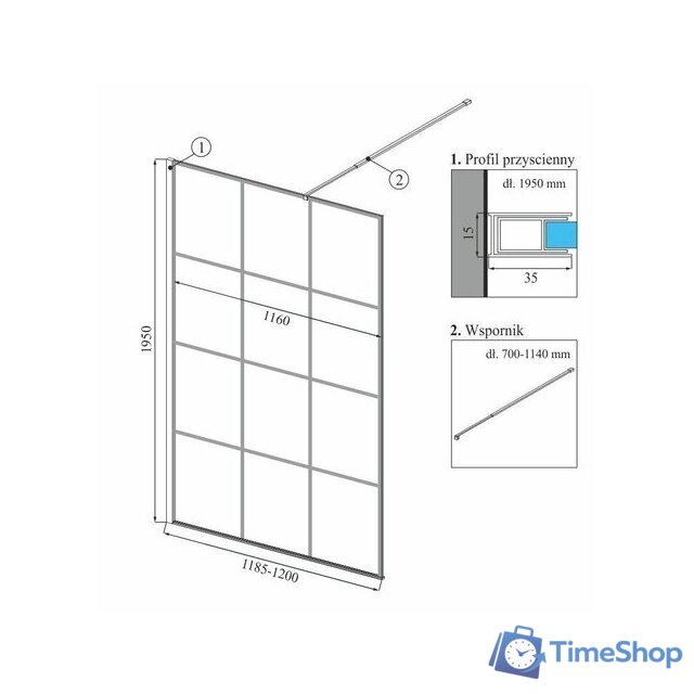 Душевая стенка Calani Soleo Walk In 120x195 CAL-K6013 (черный/прозрачное стекло) - Изображение №2 — Интернет-магазин Time-Shop