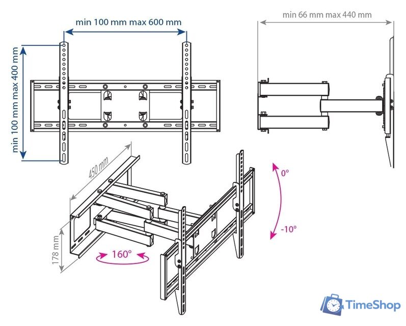 Кронштейн для телевизора Kromax Optima-409 (черный) - Изображение №4 — Интернет-магазин Time-Shop