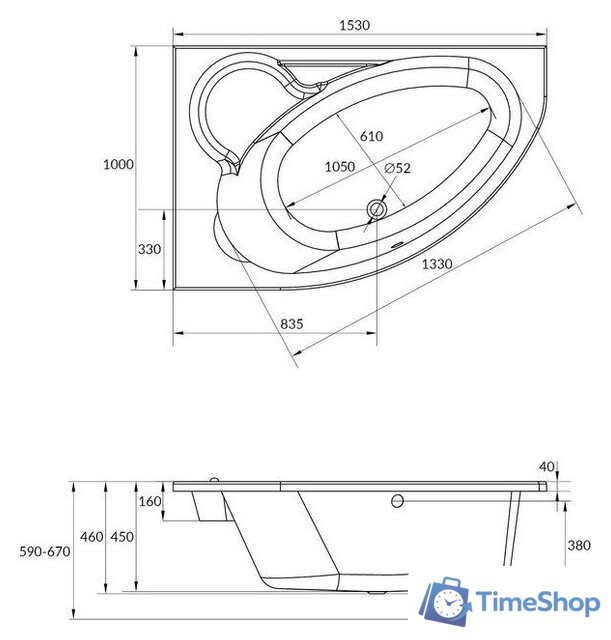 Ванна Cersanit Kaliope 153x100 R 63442 (с ножками, экраном и сифоном Prime черный) - Изображение №13 — Интернет-магазин Time-Shop