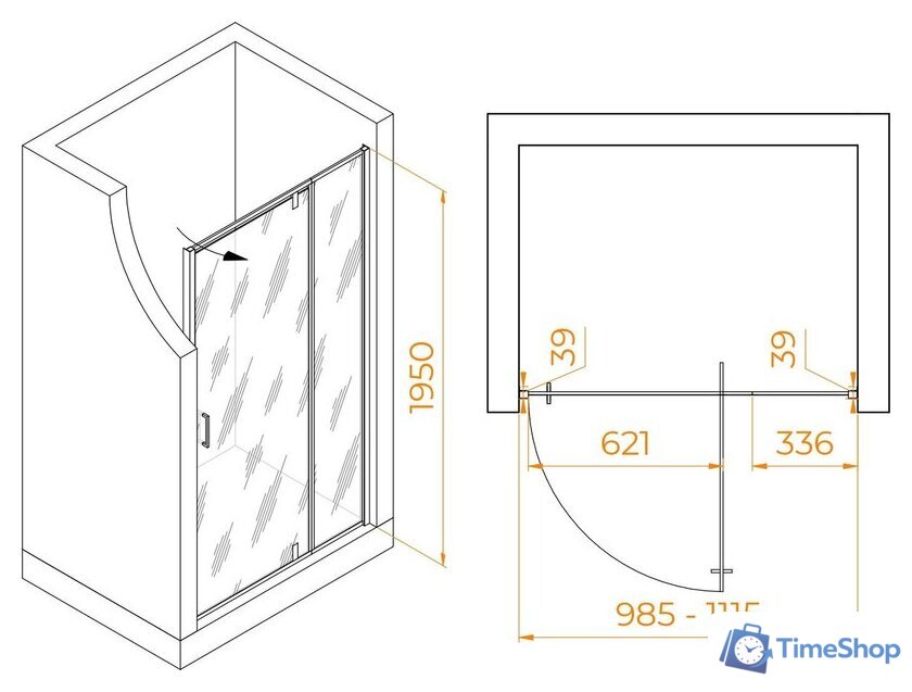 Душевая дверь RGW PA-008 350800801-11 100 (хром/прозрачное стекло) - Изображение №2 — Интернет-магазин Time-Shop