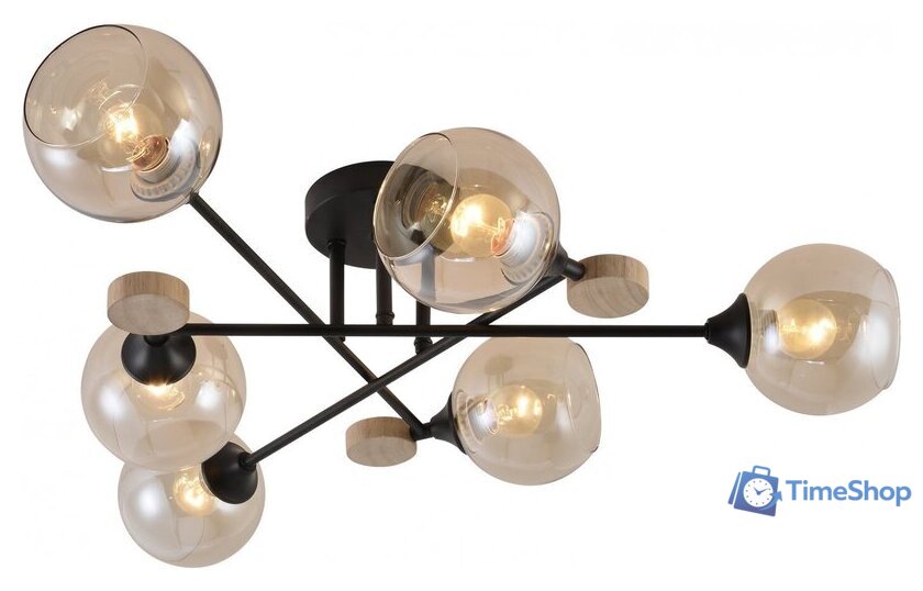 Люстра средней высоты Mirastyle MH-1491B/6 BK+WOOD - Изображение №1 — Интернет-магазин Time-Shop