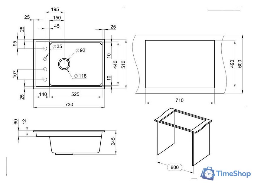 Кухонная мойка Granula KS-7305 (арктик) - Изображение №4 — Интернет-магазин Time-Shop