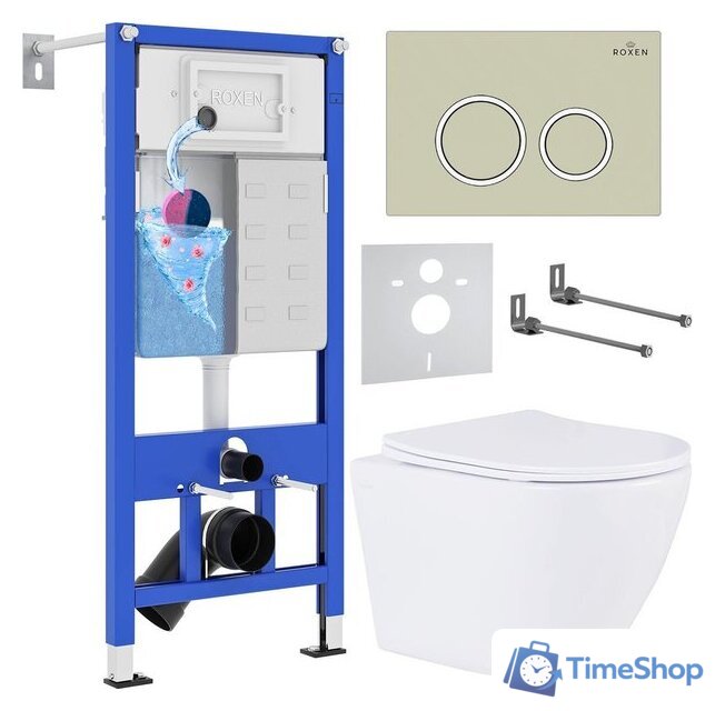 Унитаз подвесной Roxen Antares 530185-01 в комплекте с инсталляцией StounFix Dual Fresh 6 в 1 966181 (кнопка: бежевый) - Изображение №1 — Интернет-магазин Time-Shop