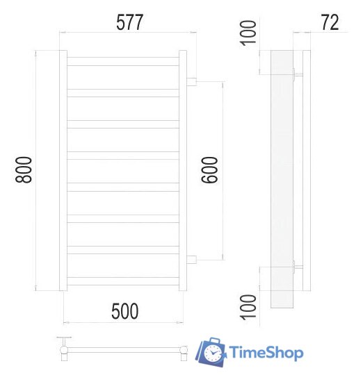 Полотенцесушитель TERMINUS Аврора П8 500x800 нп (хром) - Изображение №3 — Интернет-магазин Time-Shop