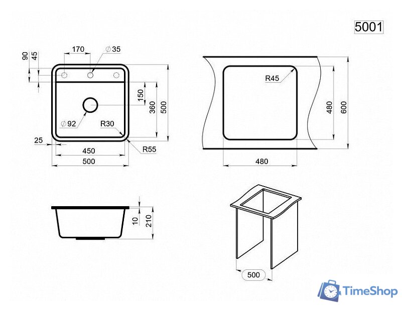 Кухонная мойка Granula ST-5001 (базальт) - Изображение №3 — Интернет-магазин Time-Shop