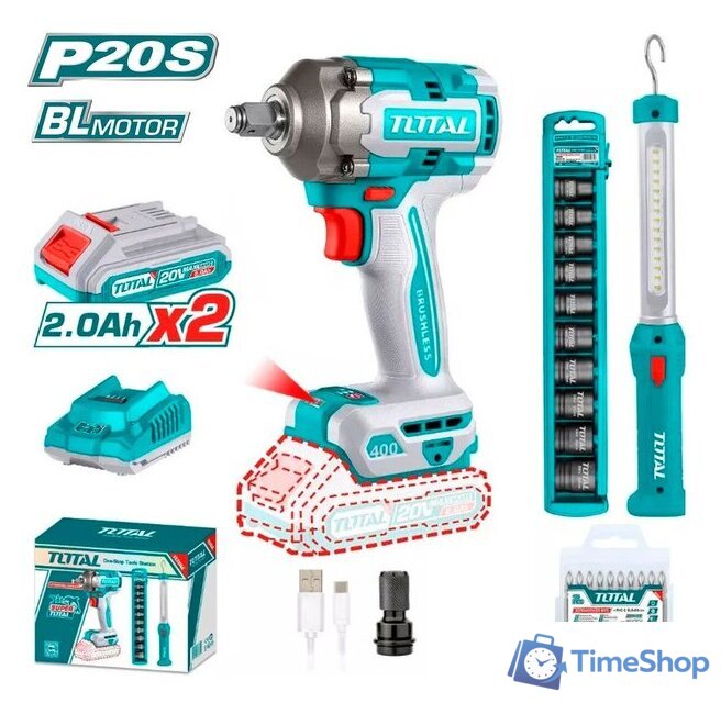  Total TOSLI23048 (гайковерт, фонарь, 2 АКБ) - Изображение №1 — Интернет-магазин Time-Shop