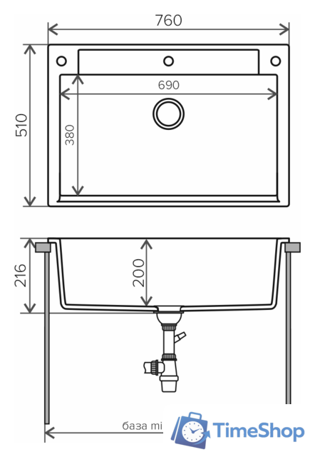Кухонная мойка Polygran Argo-760 (черный 16) - Изображение №2 — Интернет-магазин Time-Shop