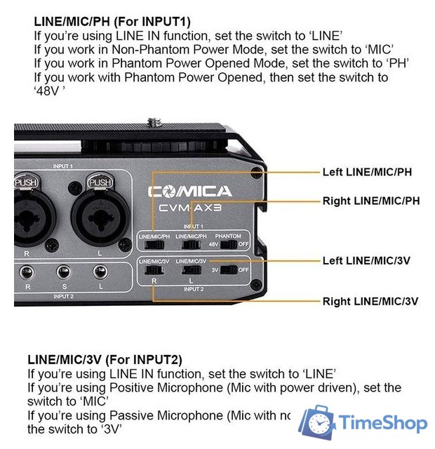 Накамерный аудиомикшер Comica CVM-AX3 - Изображение №2 — Интернет-магазин Time-Shop
